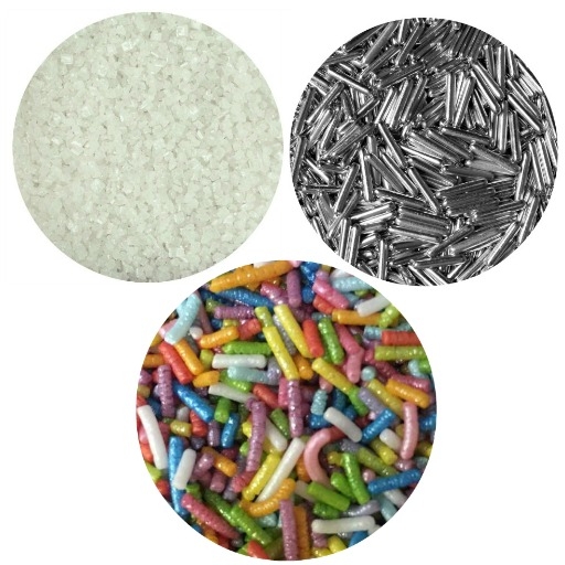 Sugar Strands, Glimmer Sugars and Metallic Rod Sprinkles